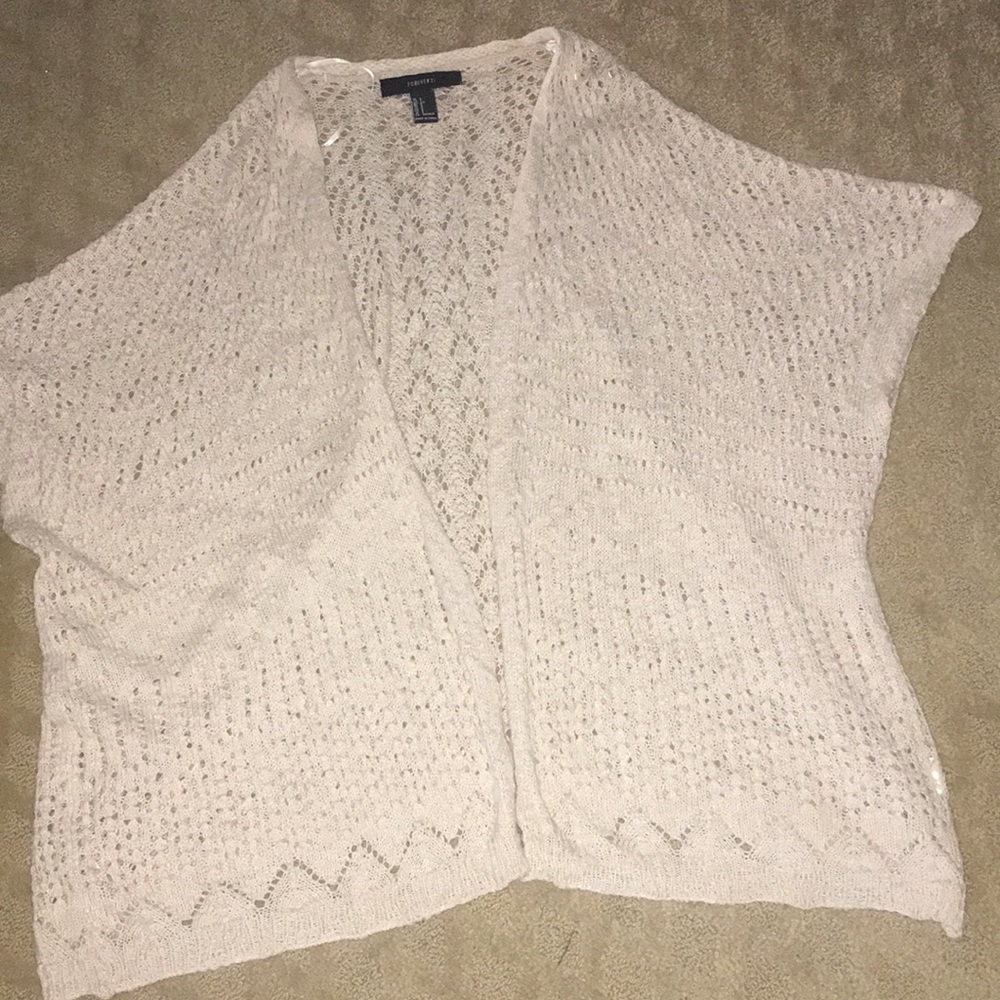 Short sleeve crochet open-knit cardigan